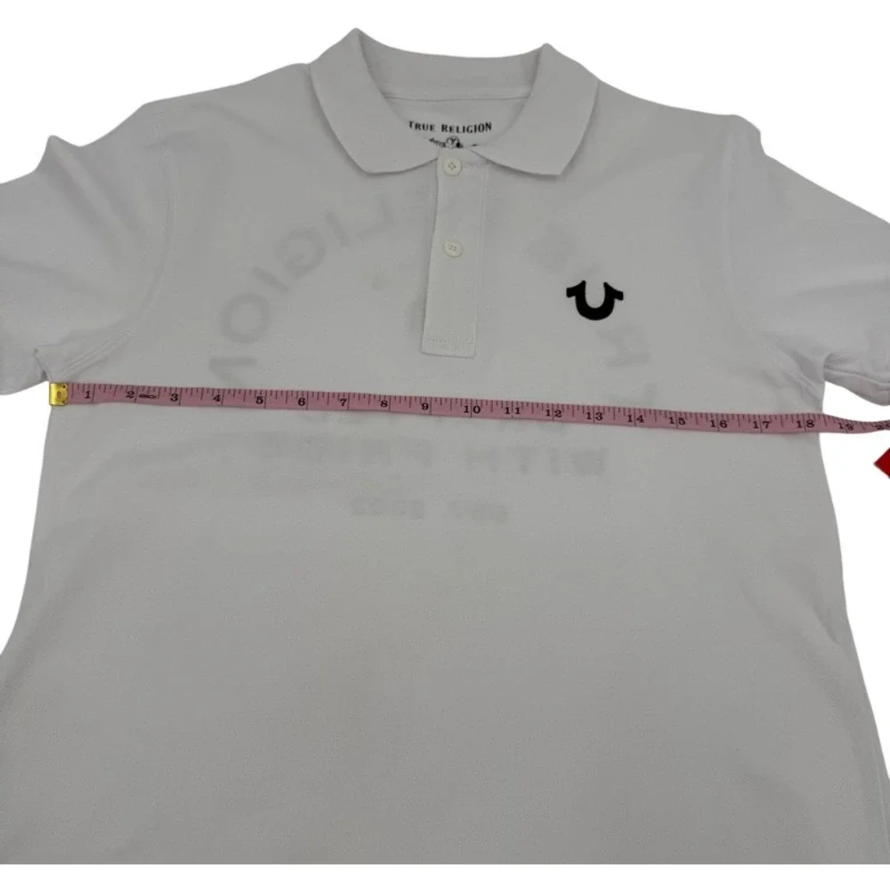 TRUE RELIGION NEW Small Polo Shirt White Graphic Logo Crafted With Pride Y2K